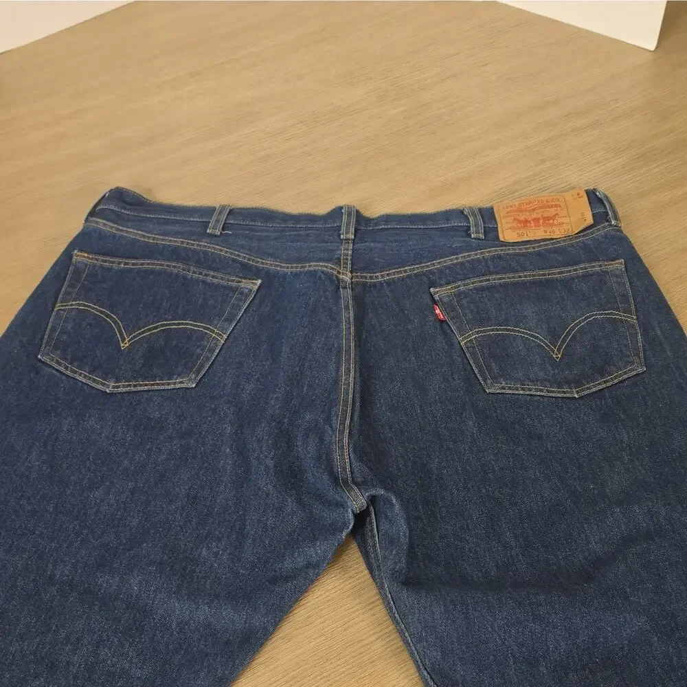 Levi's 501 Men's Straight Fit Blue Dark Wash Button Fly 100% Cotton 46x32 Excell
